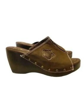 Chunky Platform Wedge Slide Mule Sandals Dark Chocolate Brown Size 9